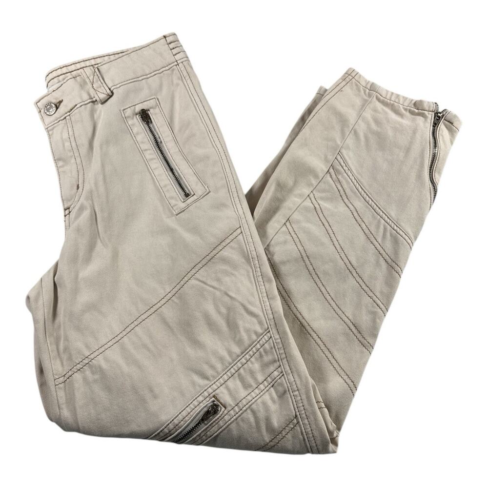 BDG Urban Outfitters Moto Jeans Beige Low Rise Tapered Zip Detail Size 28